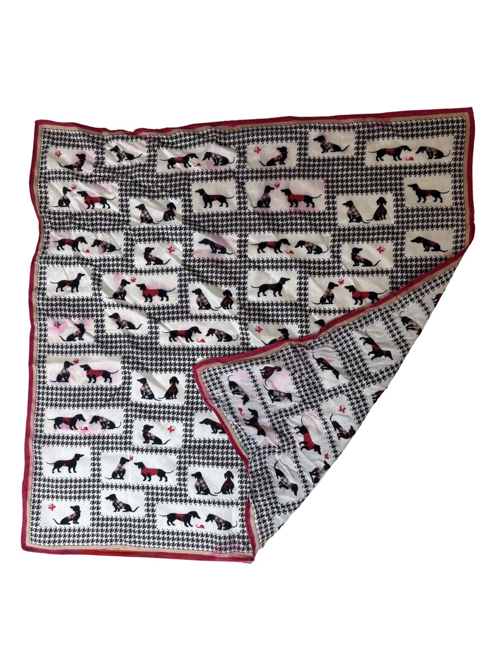 Burberry Black, White and Red Dog Print Scarf